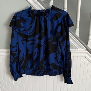 NY & C Blue and Black Ruffle Blouse